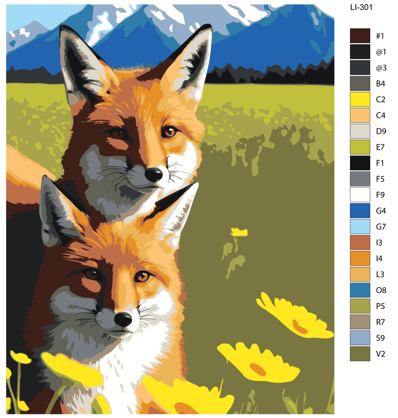 

Картина по номерам, Живопись по номерам, 60 x 75, LI-301, лисы в поле