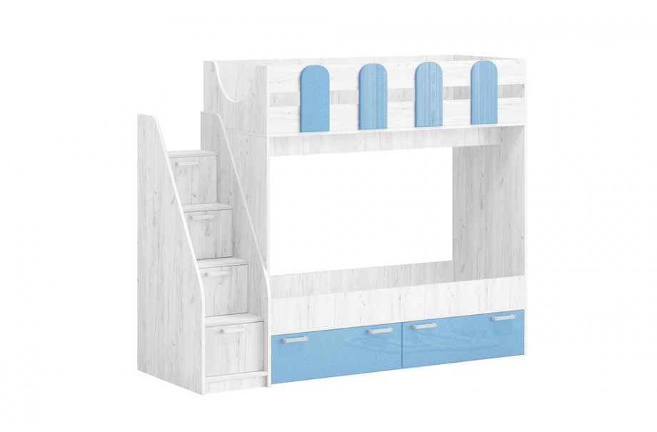 

Кровать двухъярусная Регион 058 Бемби-11 Голубой металлик Дуб Крафт белый 0,8*1,8 м, Белый;голубой;серый, Бемби-11