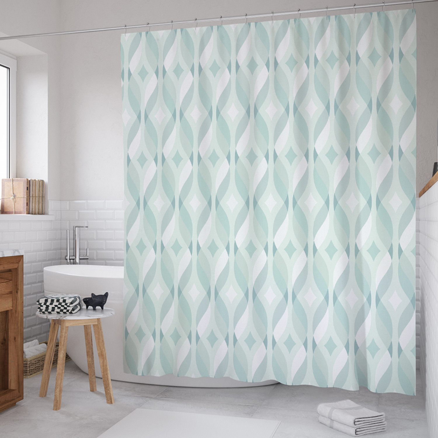 

Штора для ванной JoyArty "Пастельная геометрия" из сатена, 180х200 см с крючками, Зеленый, Пастельная геометрия