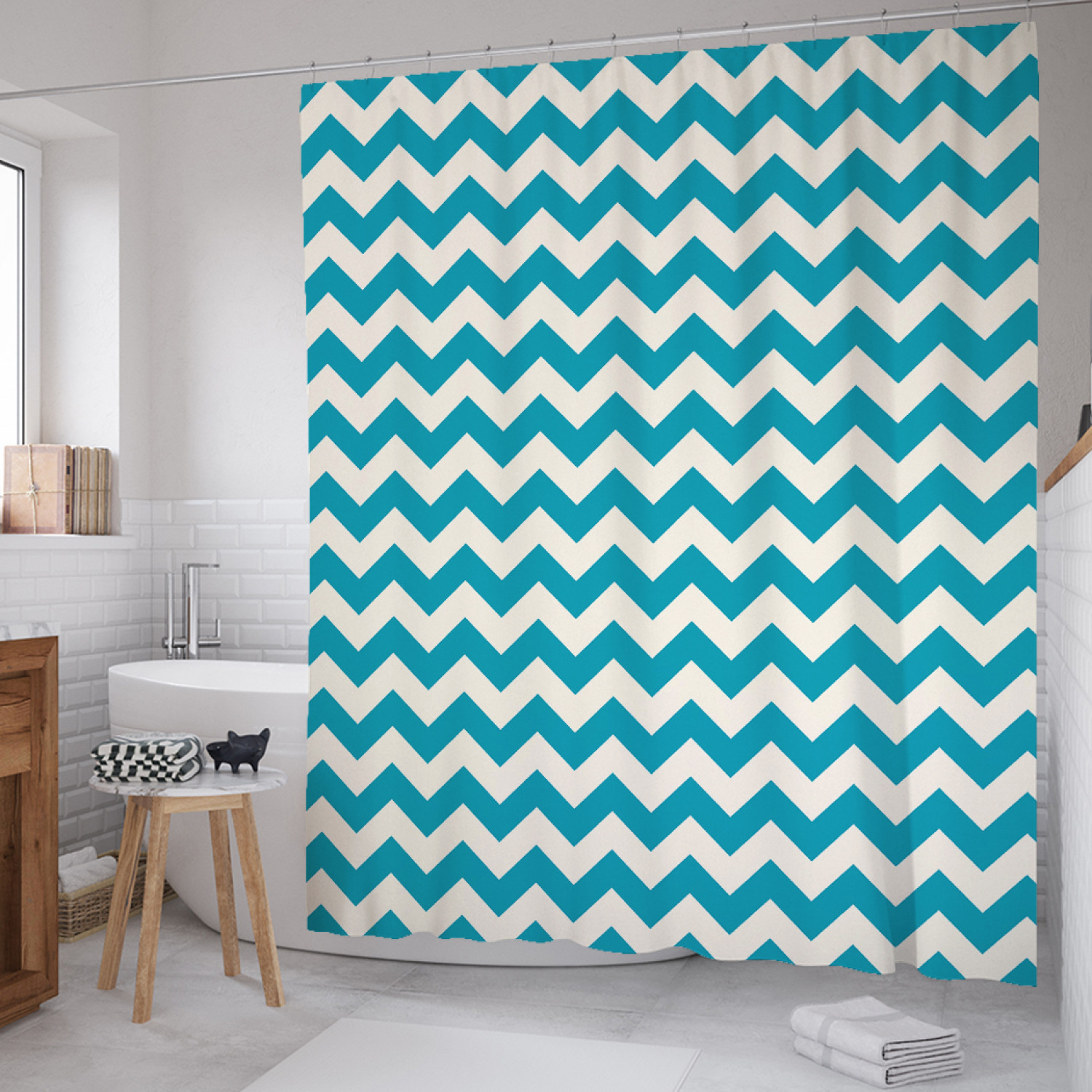 

Штора для ванной JoyArty "Контрастный зигзаг" из сатена, 180х200 см с крючками, Голубой, Контрастный зигзаг