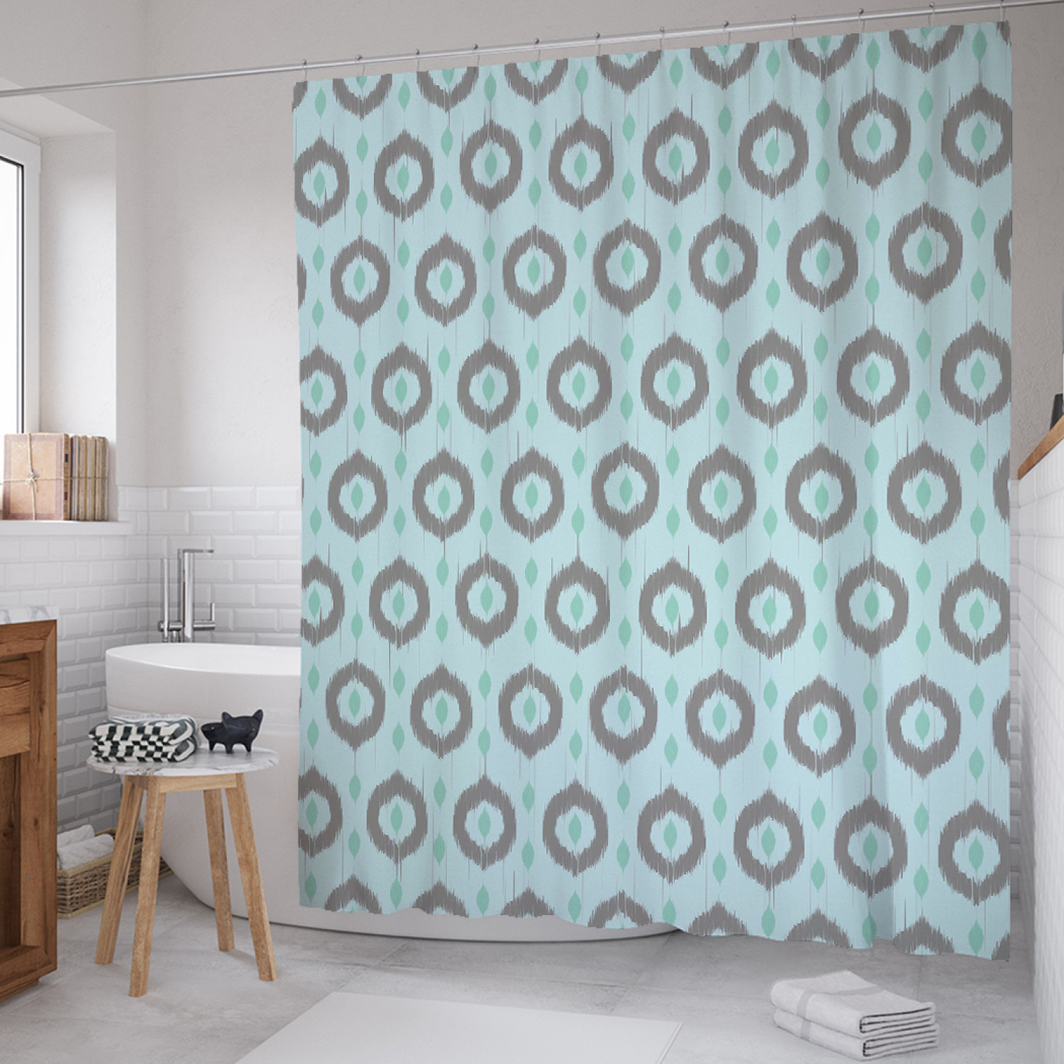 

Штора для ванной JoyArty "Классический икат" из сатена, 180х200 см с крючками, Зеленый, Классический икат