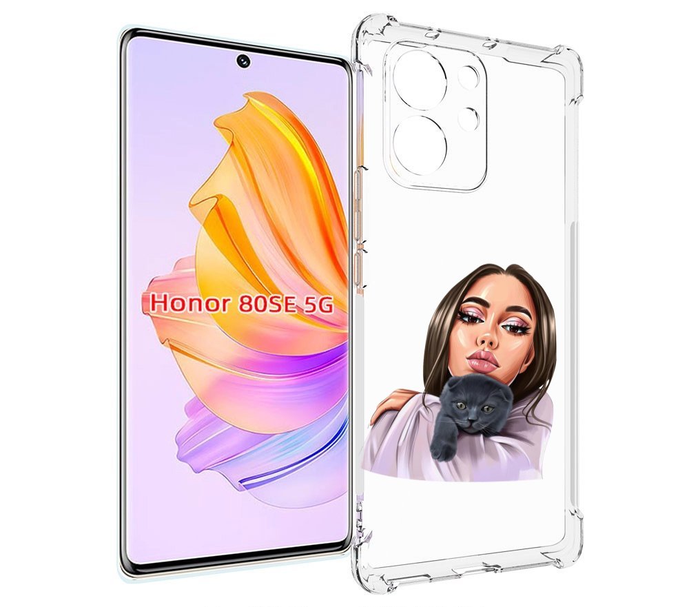 

Чехол MyPads нарисованная-девушка-с-котом женский для Honor 80 SE, Прозрачный, Tocco
