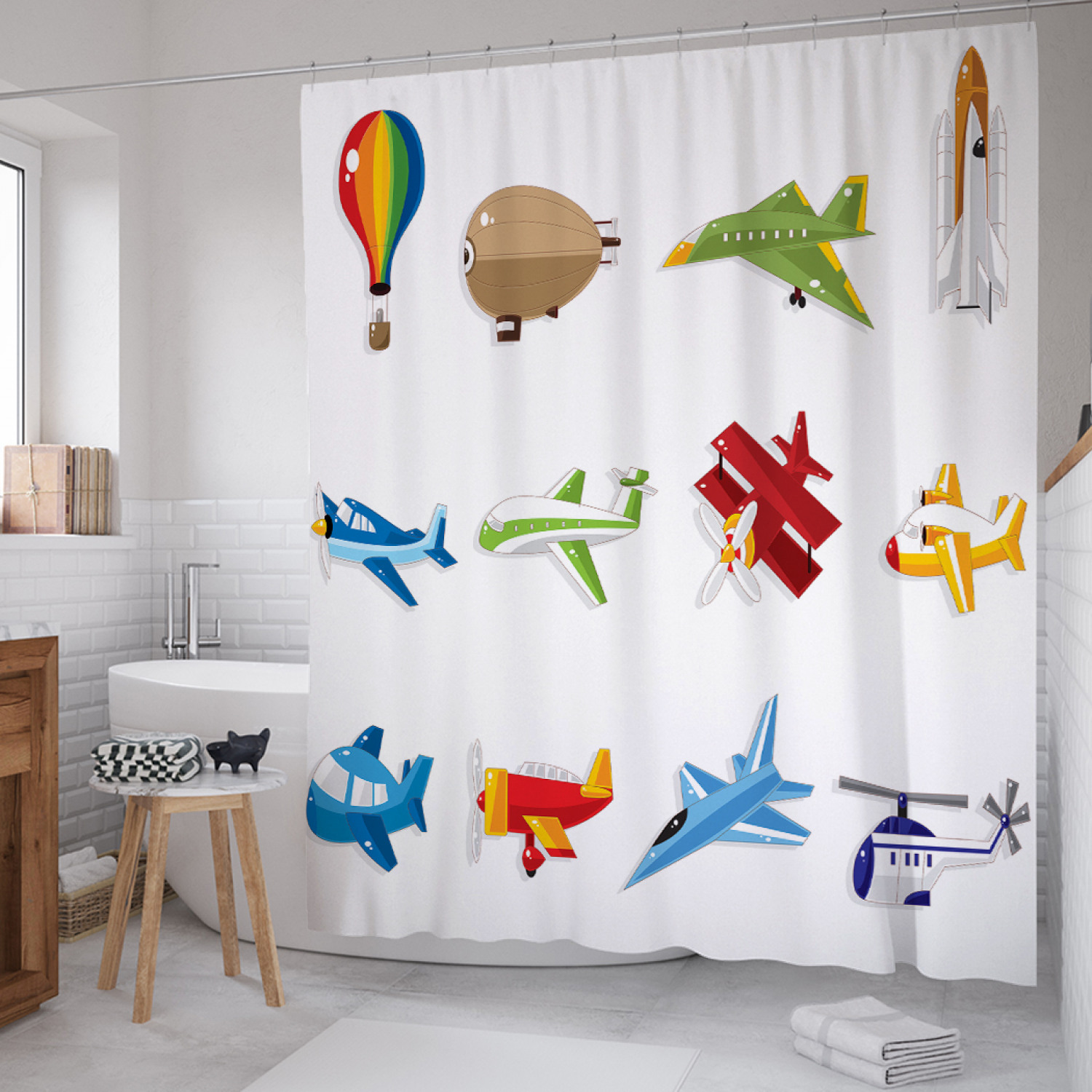 

Штора для ванной JoyArty "Эволюция воздухоплавания" из сатена, 180х200 см с крючками, Белый, Эволюция воздухоплавания