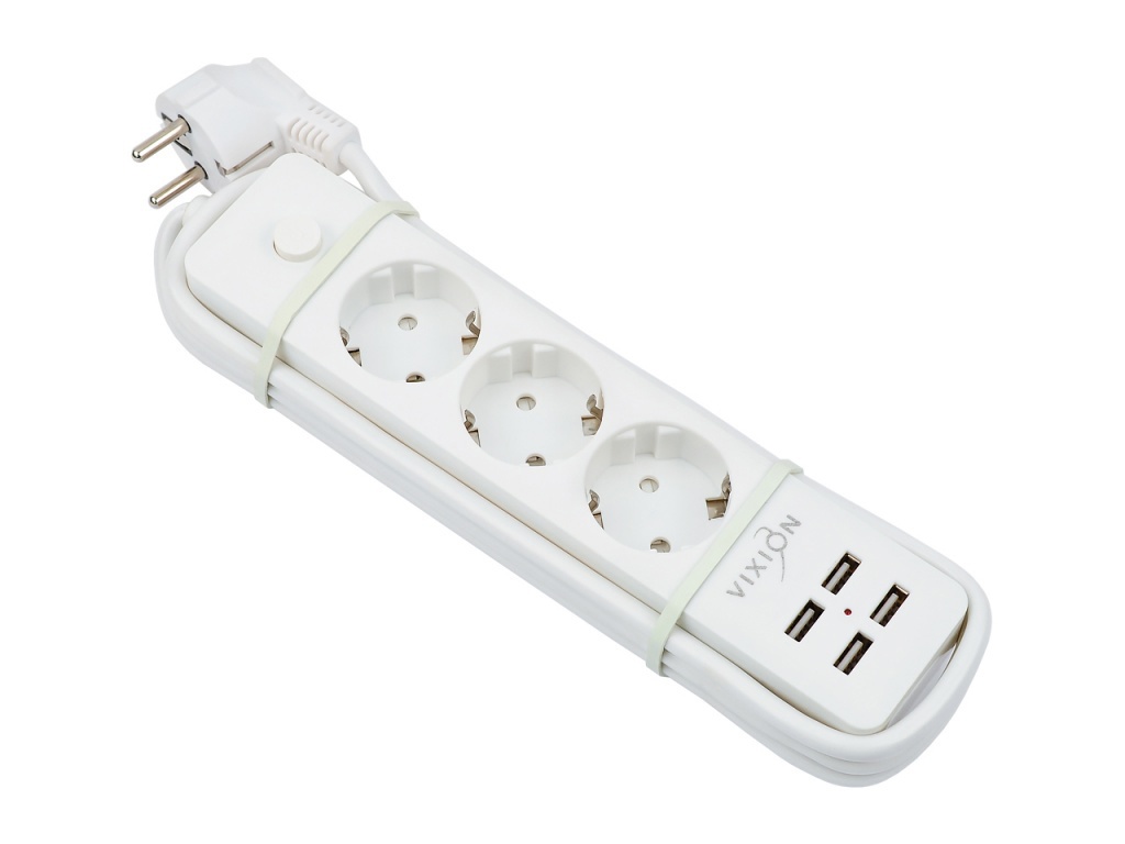 фото Сетевой фильтр vixion bkl-08 3 socets + 4xusb 1.8m white