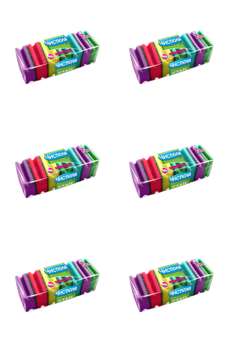 Губки поролоновые с абразивом (с фаской) ЧИСТЮЛЯ 7 комфорт, 7 шт/уп, 6 упаковок