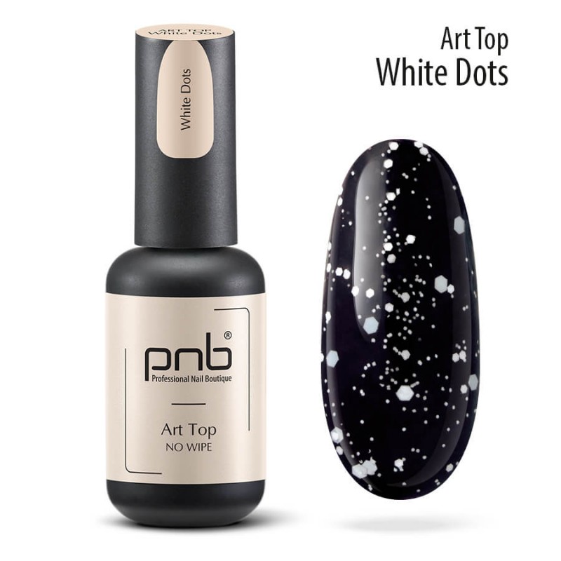 фото Топ pnb, белые частички глянцевый uv led art top pnb, white dots, no whipe, 8 ml