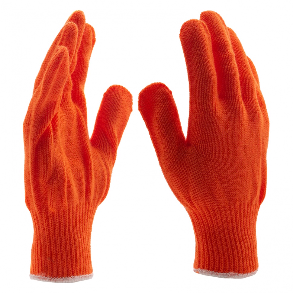 Перчатки трикотажные, акрил, цвет: оранжевый, оверлок, Россия, СИБРТЕХ 68659 спилковые перчатки для садовых и строительных работ сибртех