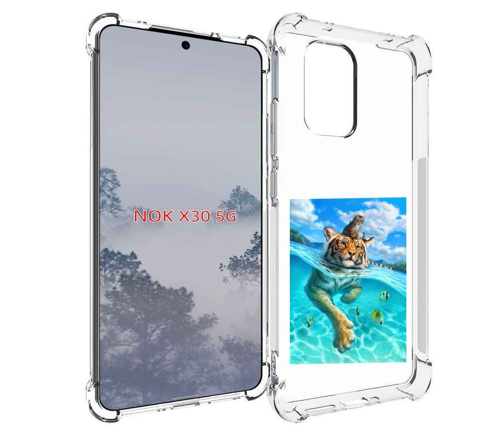 

Чехол MyPads Кот-на-тигре для Nokia X30 5G, Tocco