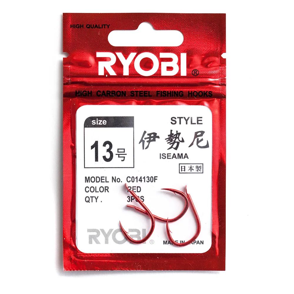 Крючки рыболовные Ryobi ISEAMA FLATTED RED №13, 3 шт.