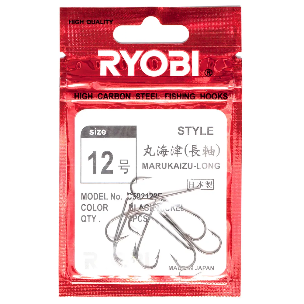 Крючки рыболовные Ryobi MARUKAIZU-LONG №12, 9 шт.