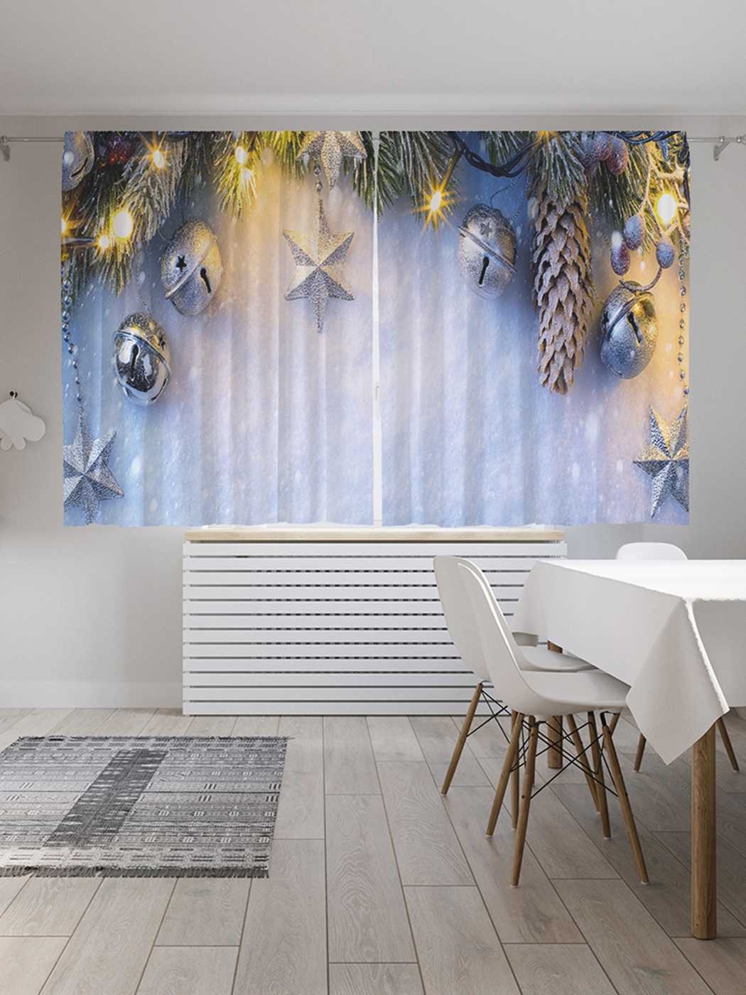 

Шторы JoyArty с фотопечатью "Праздничный снег" из сатена, 290х180 см, Праздничный снег