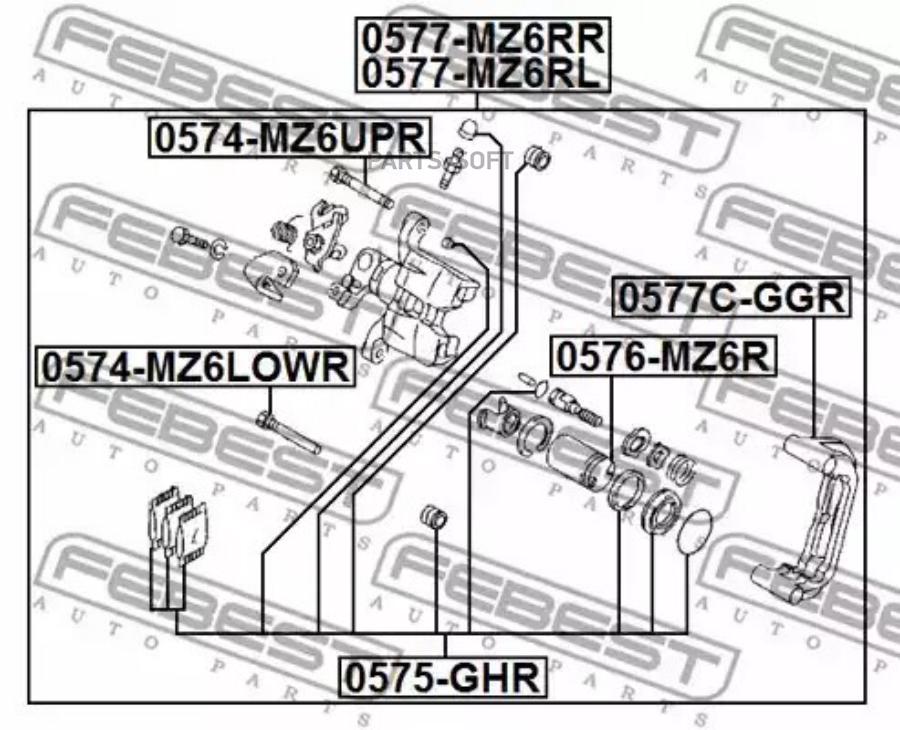 

Втулка направляющая суппорта Febest задняя для Mazda 6 02- 0574-MZ6UPR