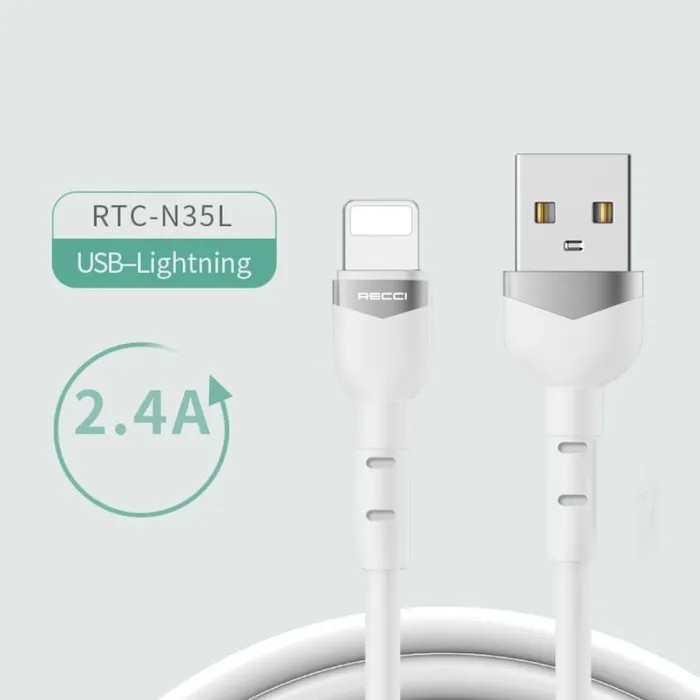 Кабель для зарядки телефона Recci RTC-N35L Valley USB to Lightning, 1 метр, 2.4А - Белый