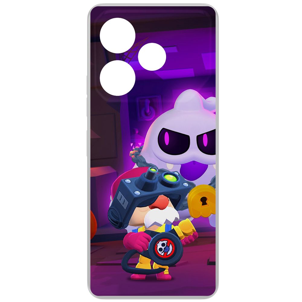 

Чехол-накладка Krutoff Clear Case Brawl Stars-Охотник за Скуиками Гэйл для TECNO Pova 6, Прозрачный