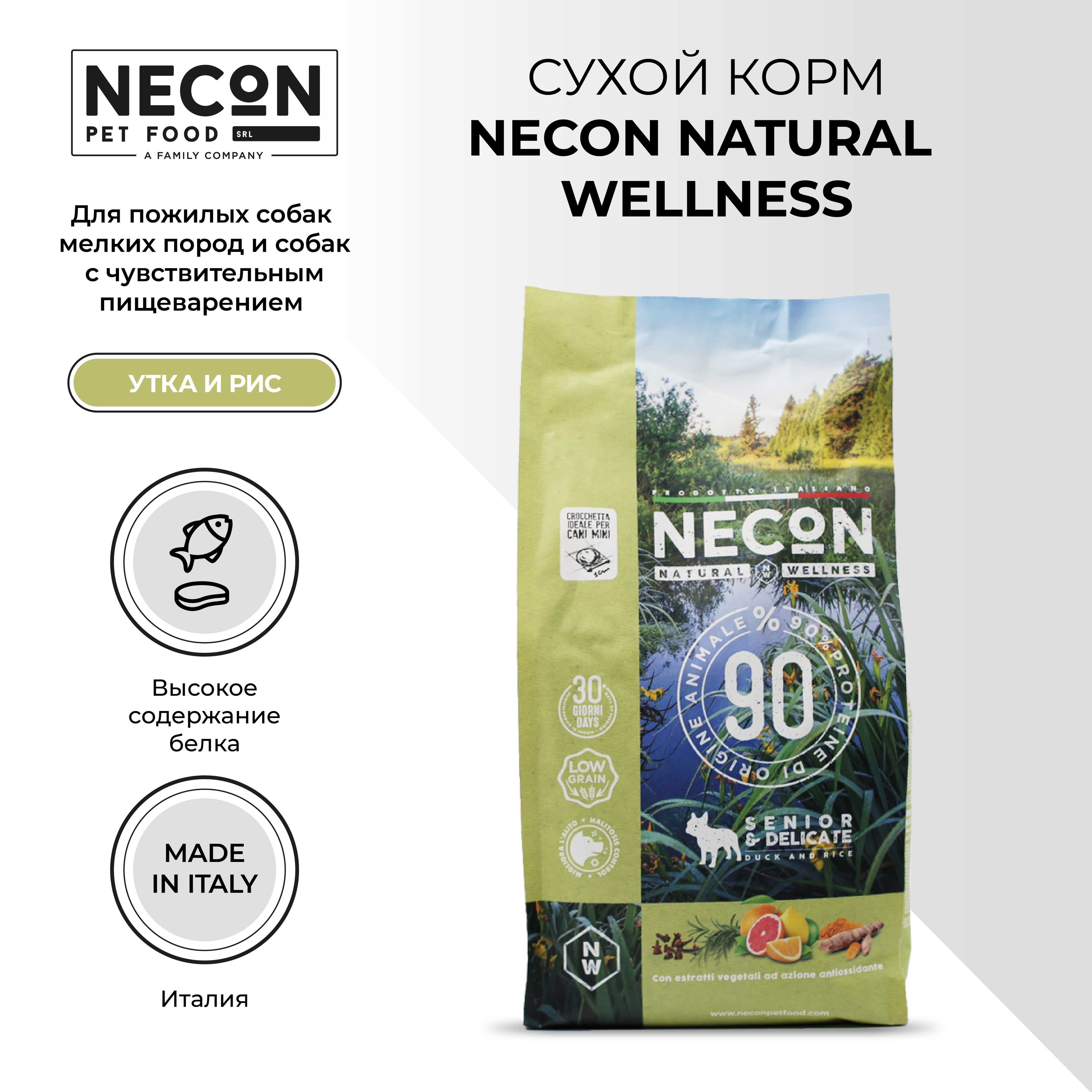 Сухой корм для собак Necon Natural Wellness, утка и рис, 2 кг