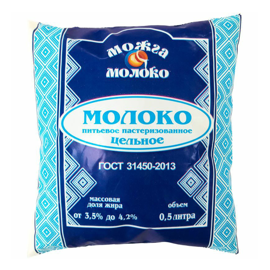 

Молоко 3,5 - 4,2% пастеризованное 500 мл МожгаМолоко цельное питьевое БЗМЖ