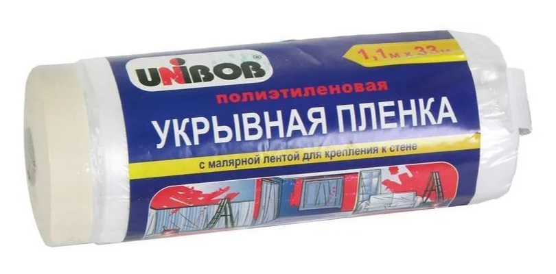 Пленка укрывная Unibob с малярной лентой, 1,1 м х 33 м защитная пленка unibob 450ммх100м 23мкм