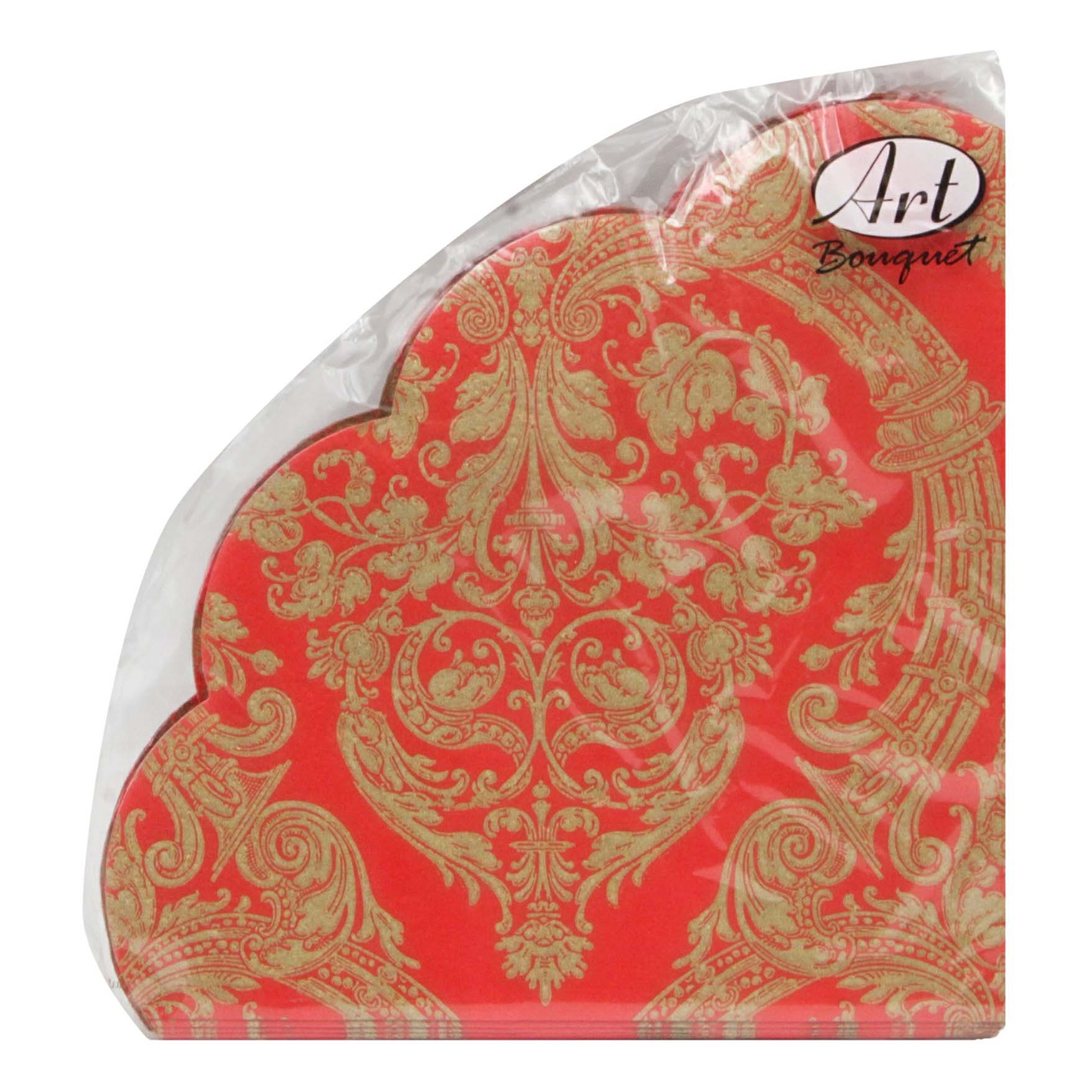 Бумажные салфетки Art Bouquet Рондо Золотой орнамент на красном 32 см 12шт
