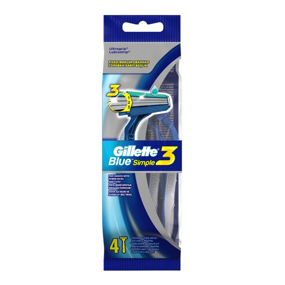 

Бритвенный станок Gillette Blue Simple 3 4 шт, Серый;синий