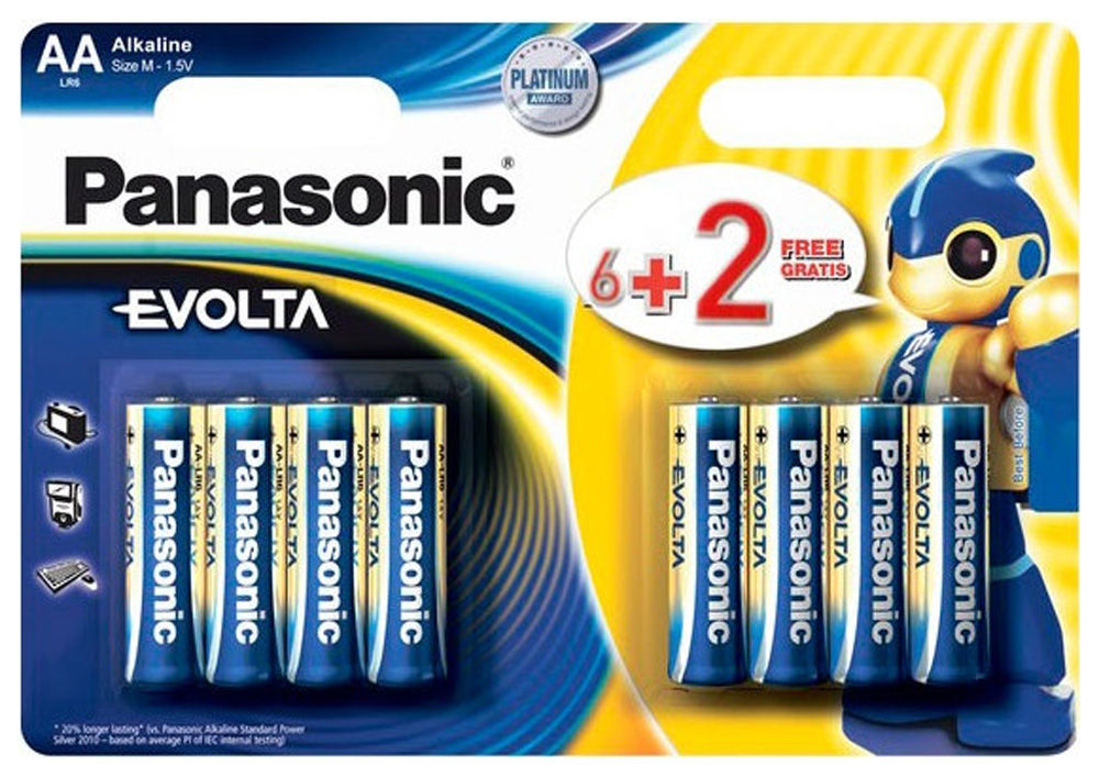 

Батарейки щелочные Panasonic AA Evolta promo pack в блистере 8шт (LR6EGE/8B2F), AA Evolta promo pack в блистере 8шт (LR6EGE/8B2F)