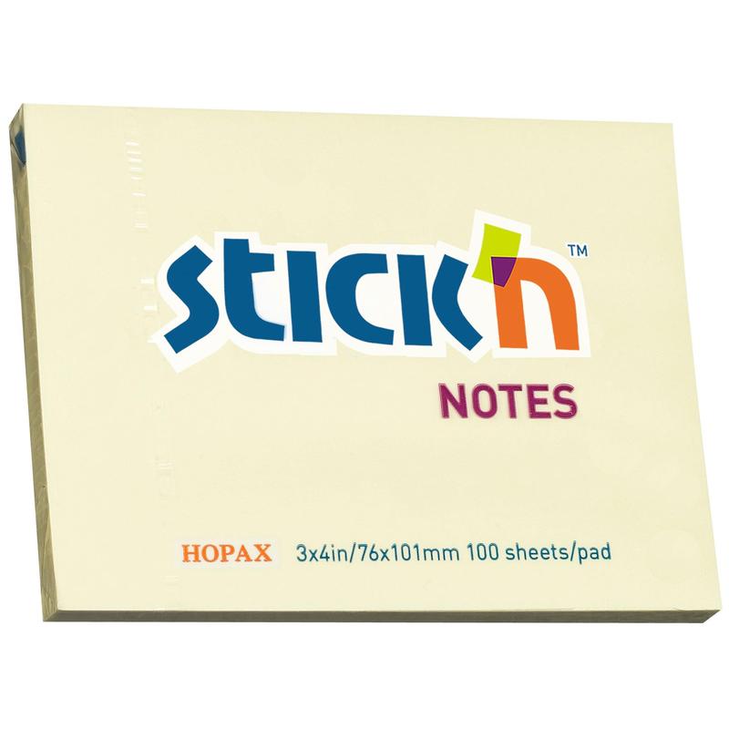 фото Бумага для заметок "stick'n eco", 76x101 мм, 70 г/м2, 100 листов, пастель желтый hopax
