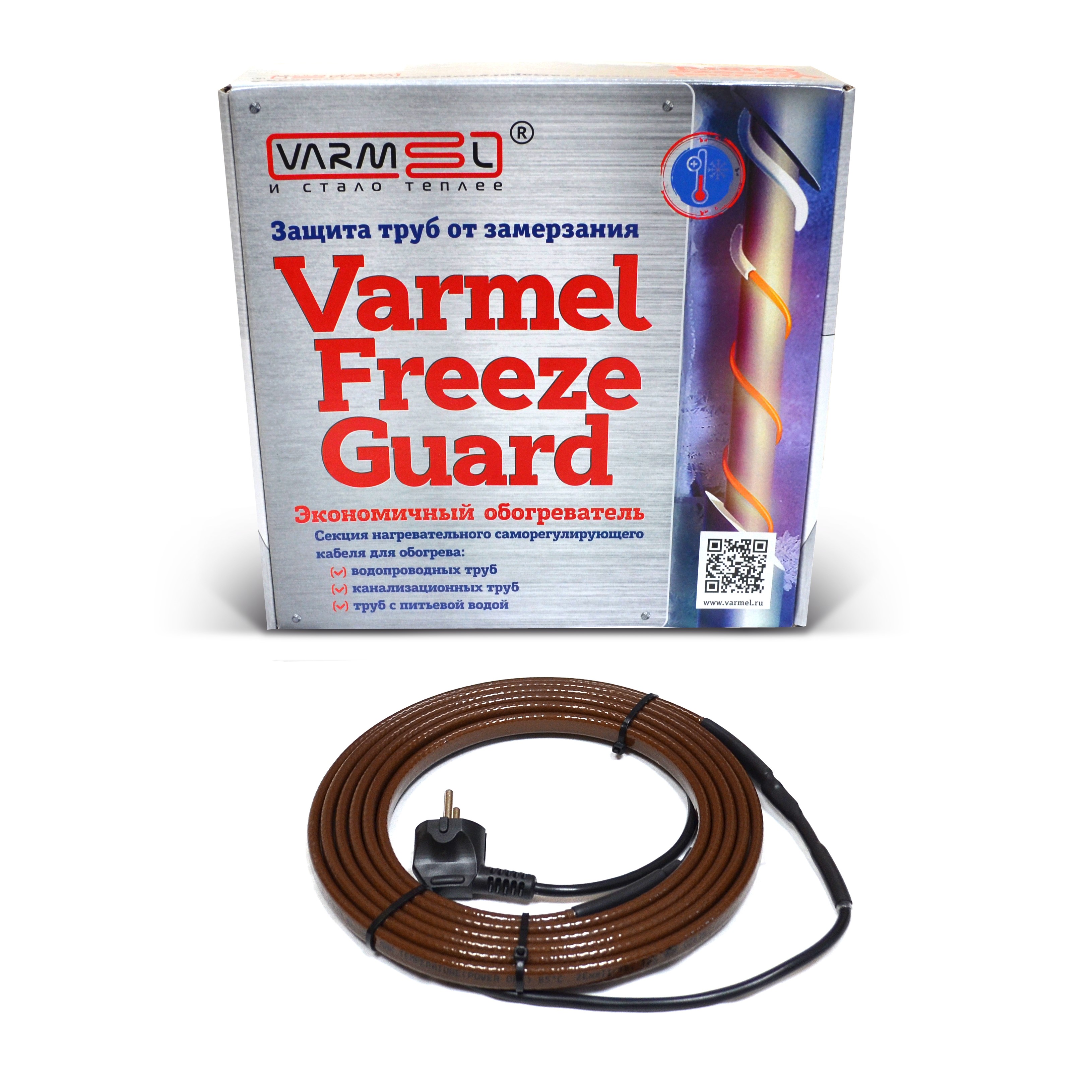 Кабель для обогрева труб Varmel Freeze Guard 30VFGR2-CP (канализационный) внутрь, снаружи