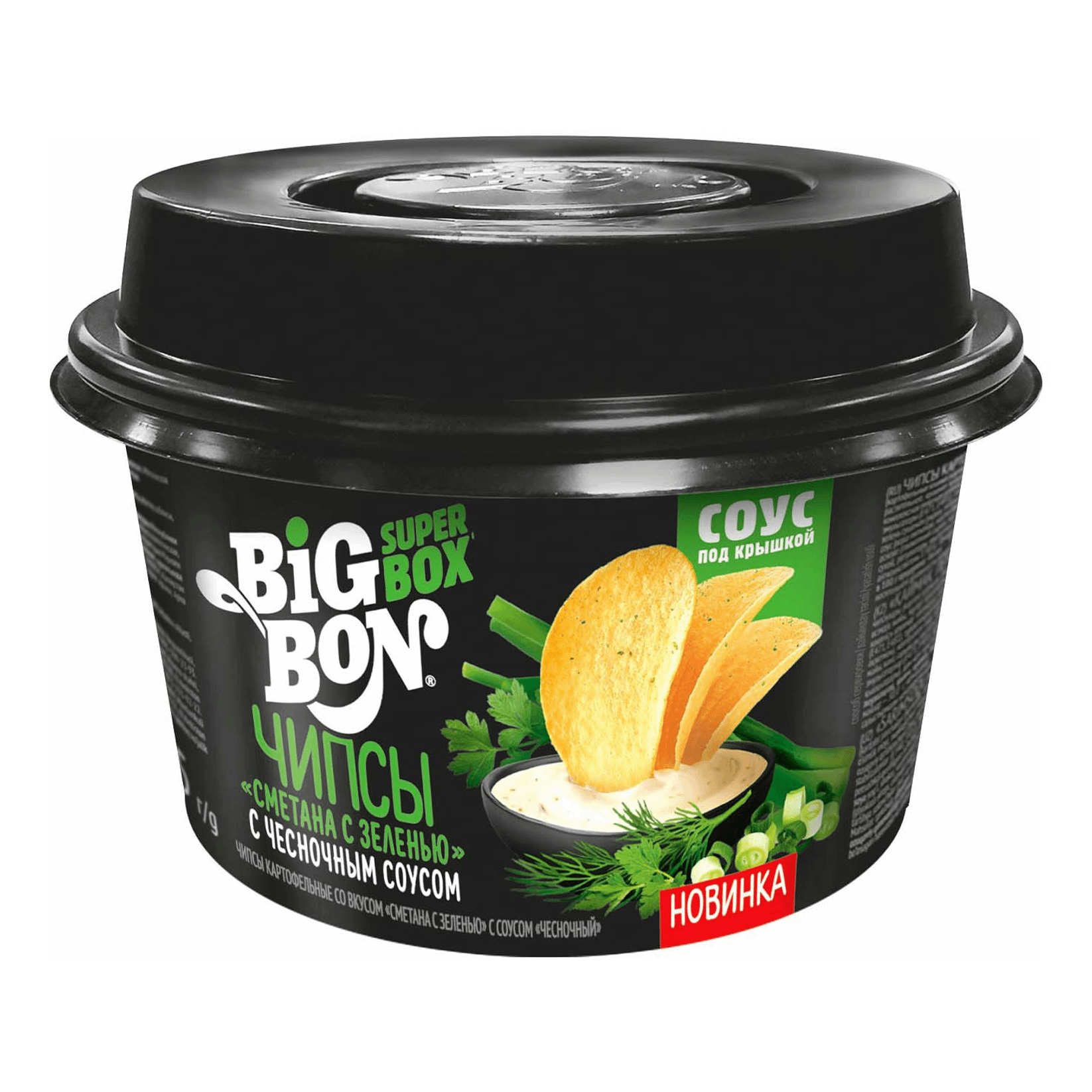 Чипсы картофельные Big Bon Сметана-зелень с соусом чесночный 105 г