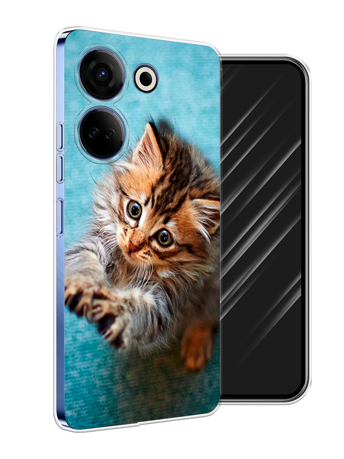 

Чехол Awog на Tecno Camon 20 "Котенок просит есть", Бирюзовый;коричневый;белый