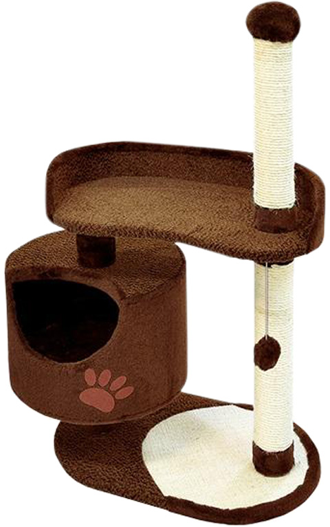 фото Комплекс для кошек зооник, с круглым домом, коричневый, 2 уровня, 82 х 43 х 121 см