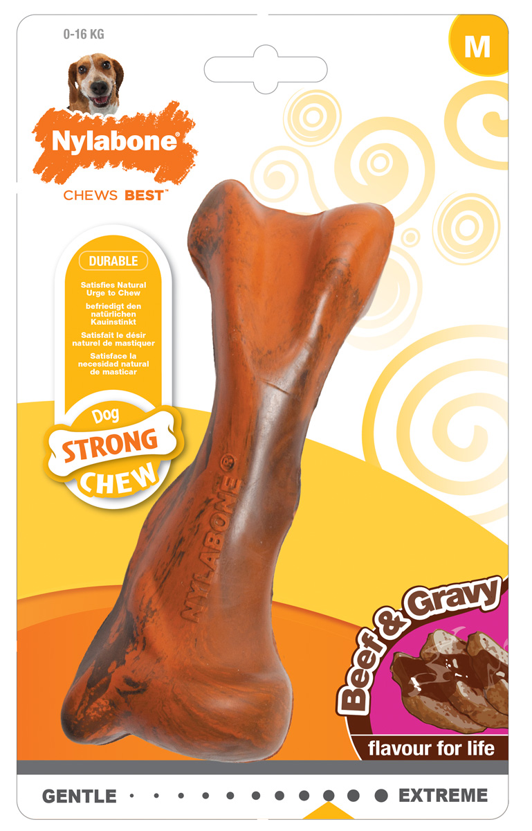 Жевательная игрушка для собак Nylabone косточка жесткая с ароматом говядины с соусом M