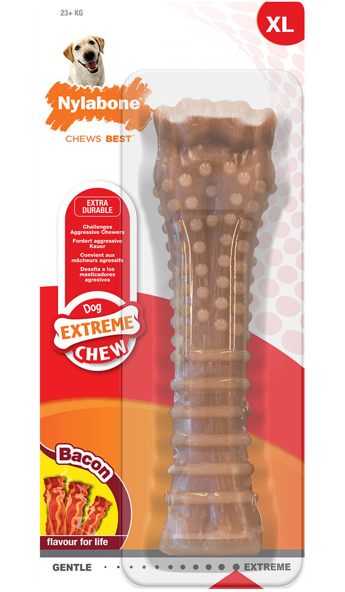 

Жевательная игрушка для собак Nylabone косточка экстра-жесткая с ароматом бекона XL, косточка экстра-жесткая