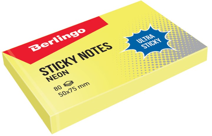 

Самоклеящийся блок "Ultra Sticky", 50x75 мм, 80 листов, желтый неон