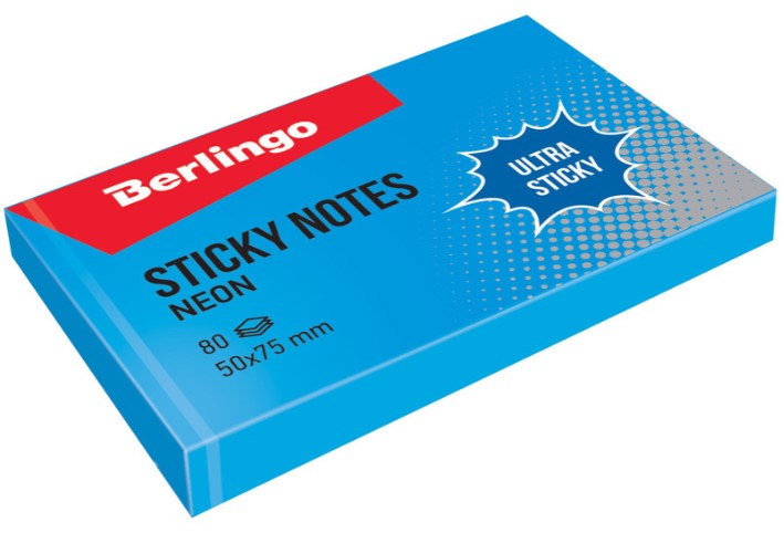 

Самоклеящийся блок "Ultra Sticky", 50x75 мм, 80 листов, синий неон