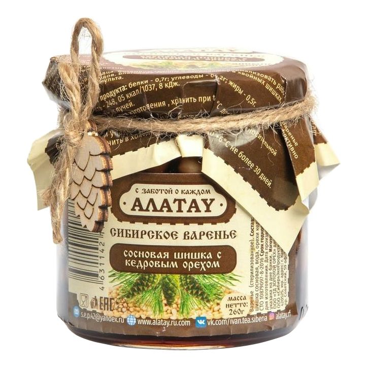 Варенье Алатау Сибирское сосновая шишка с кедровым орехом 200 мл