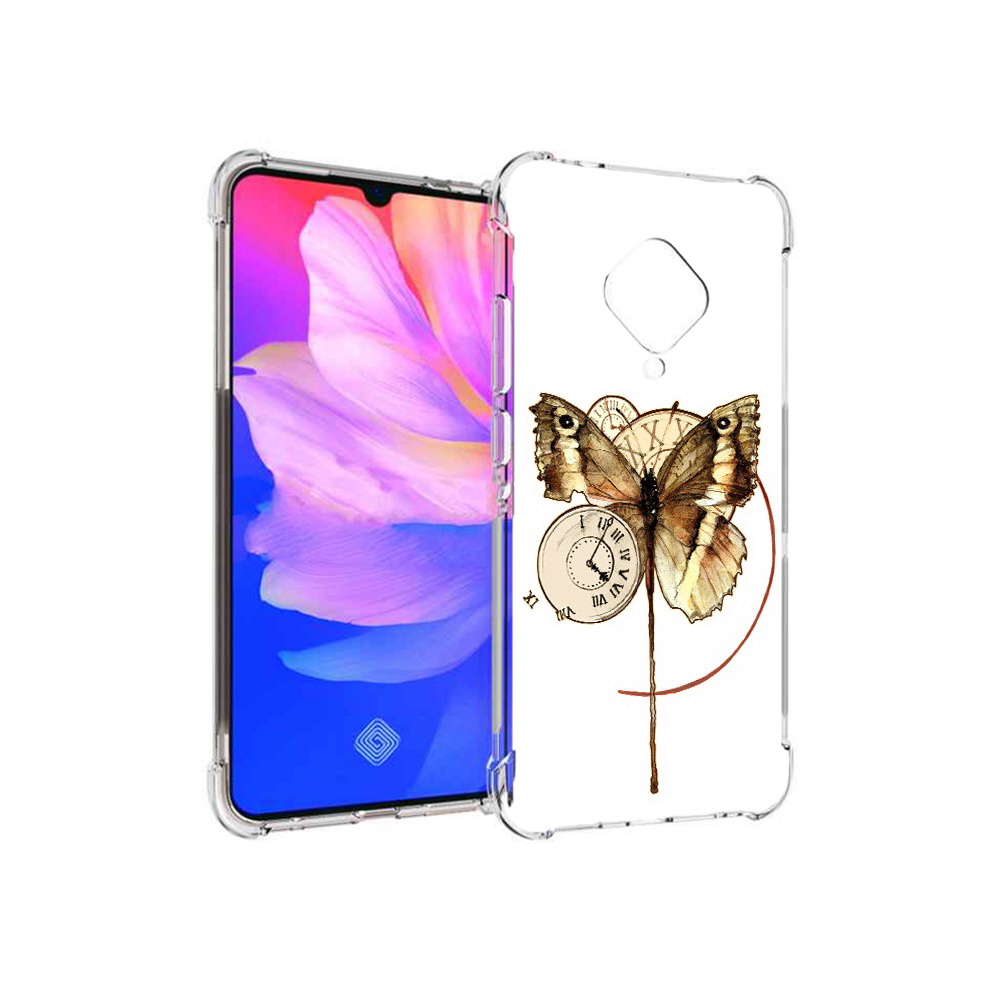 

Чехол MyPads Tocco для Vivo V17 старинные часы с бабочкой (PT147343.378.622), Прозрачный, Tocco