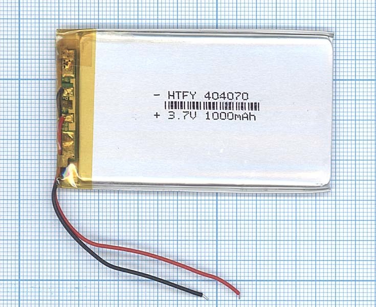 

Аккумулятор Li-Pol (батарея) 4x40x70mm 2pin 3.7V/1000mAh, 4x40x70p