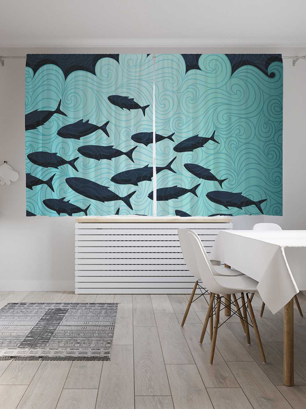 

Шторы JoyArty с фотопечатью "Рыбная стая" из сатена, 290х180 см, Рыбная стая