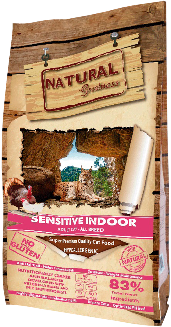 фото Сухой корм для кошек natural greatness sensitive indoor , курица, индейка, лосось, 6кг