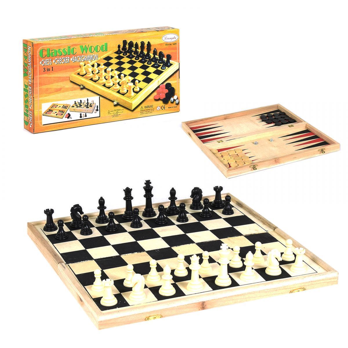 Набор 3 в 1 LEON деревянные шахматы, шашки, нарды. размер 42х42 см. 1899