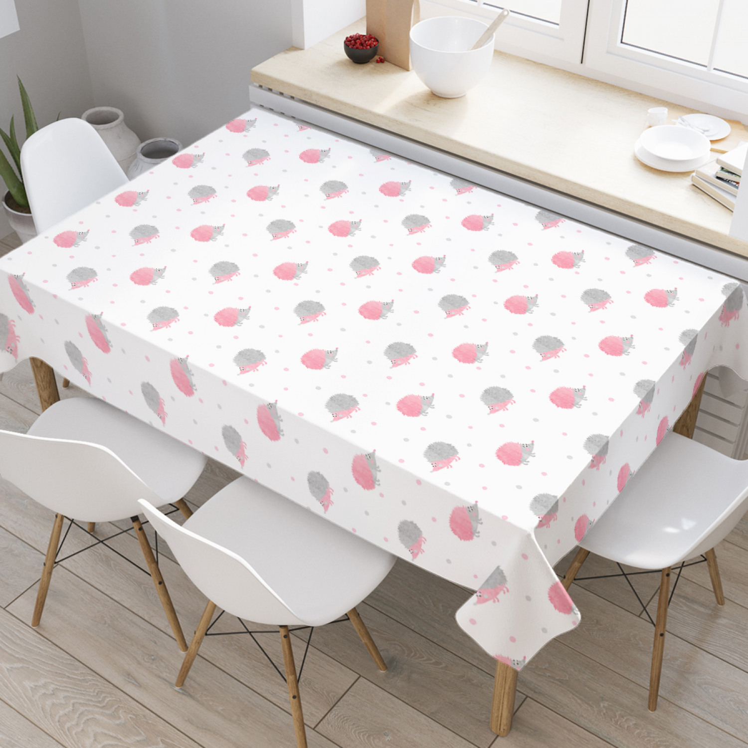 

Скатерть прямоугольная JoyArty "Двухцветные ежики" из сатена, 120x145 см, Розовый, Двухцветные ежики