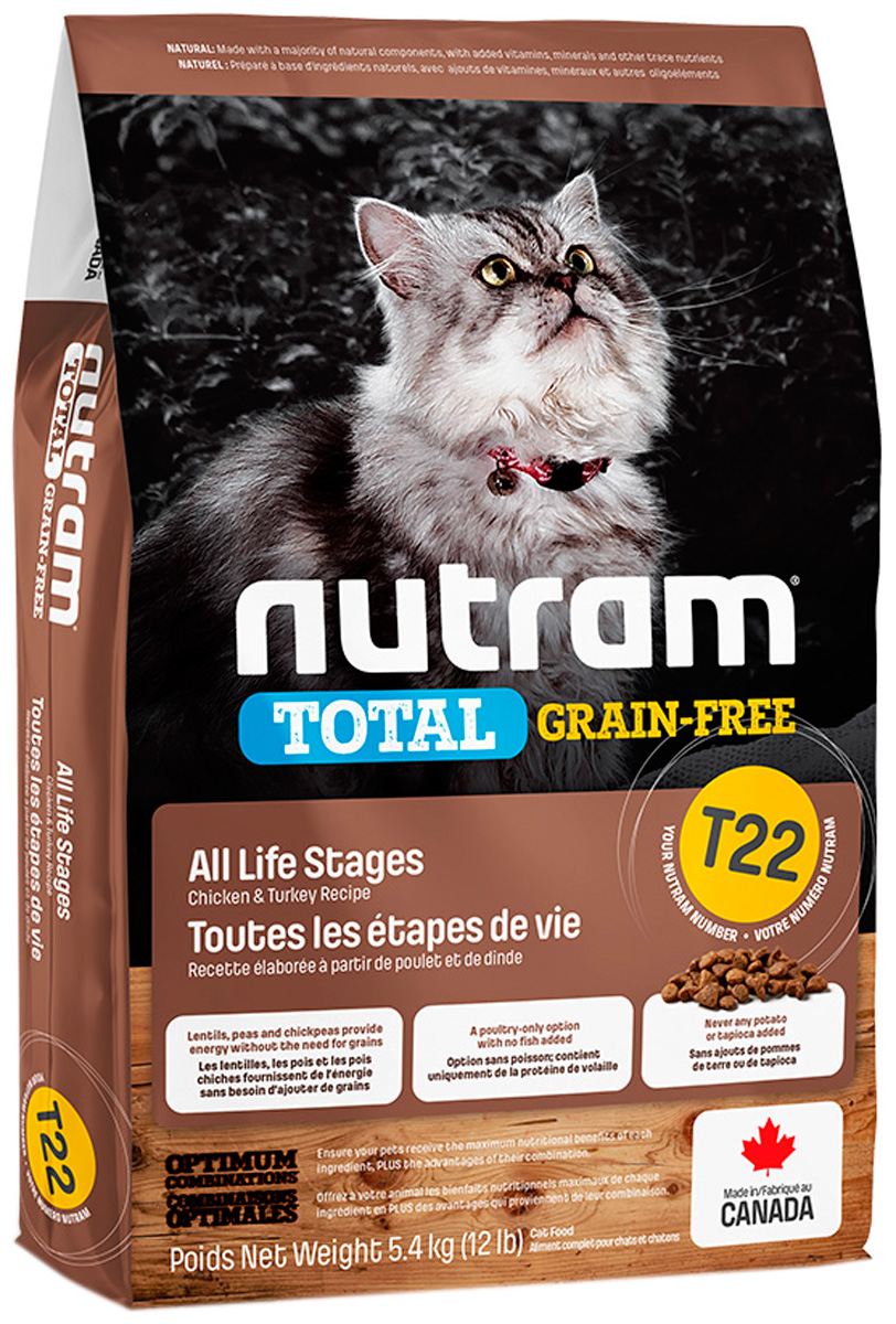 фото Сухой корм для кошек nutram total t22, индейка, курица, утка, 1.13кг