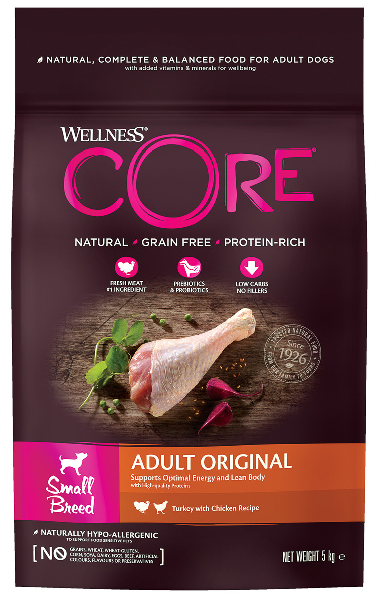 фото Сухой корм для собак wellness core adult original , для маленьких пород, индейка, 5кг