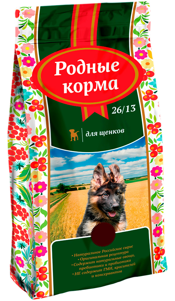 фото Сухой корм для щенков родные корма 26/13 , курица, 10кг