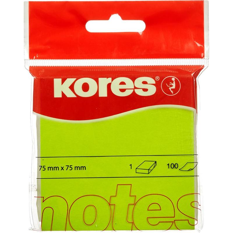 фото Блок-кубик "kores", 75x75 мм, неоновый зеленый, 100 листов