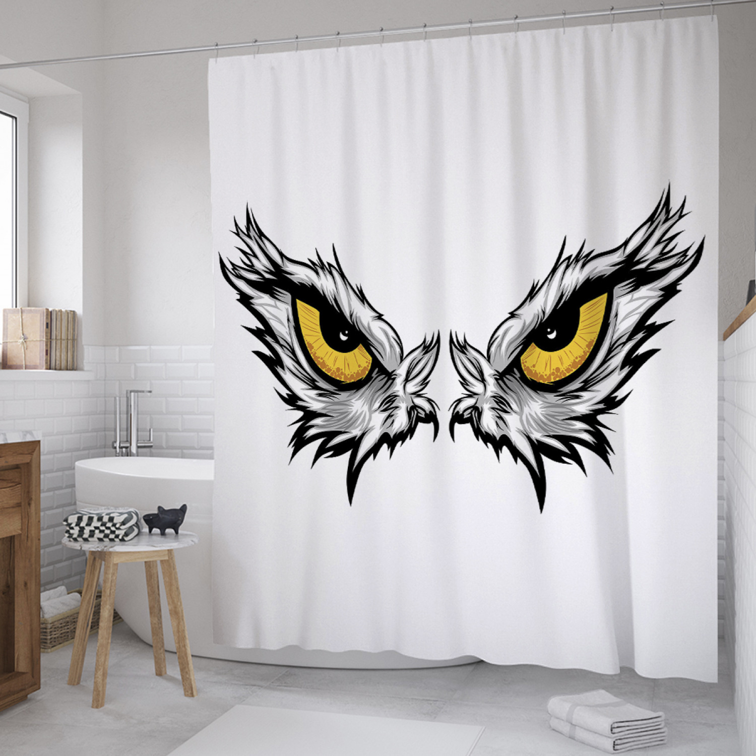 

Штора для ванной JoyArty "Взгляд орла с большими глазами" из сатена, 180х200 см с крючками, Белый, Взгляд орла с большими глазами