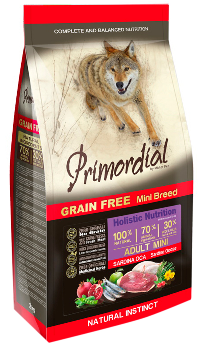 фото Сухой корм для собак primordial grain free , для мини пород, сардины, птица, 6кг