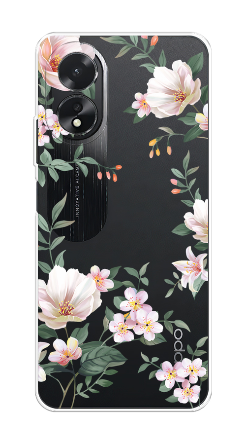 

Чехол на Oppo A38 "Beautiful white flowers", Бежевый;зеленый, 2515350-1
