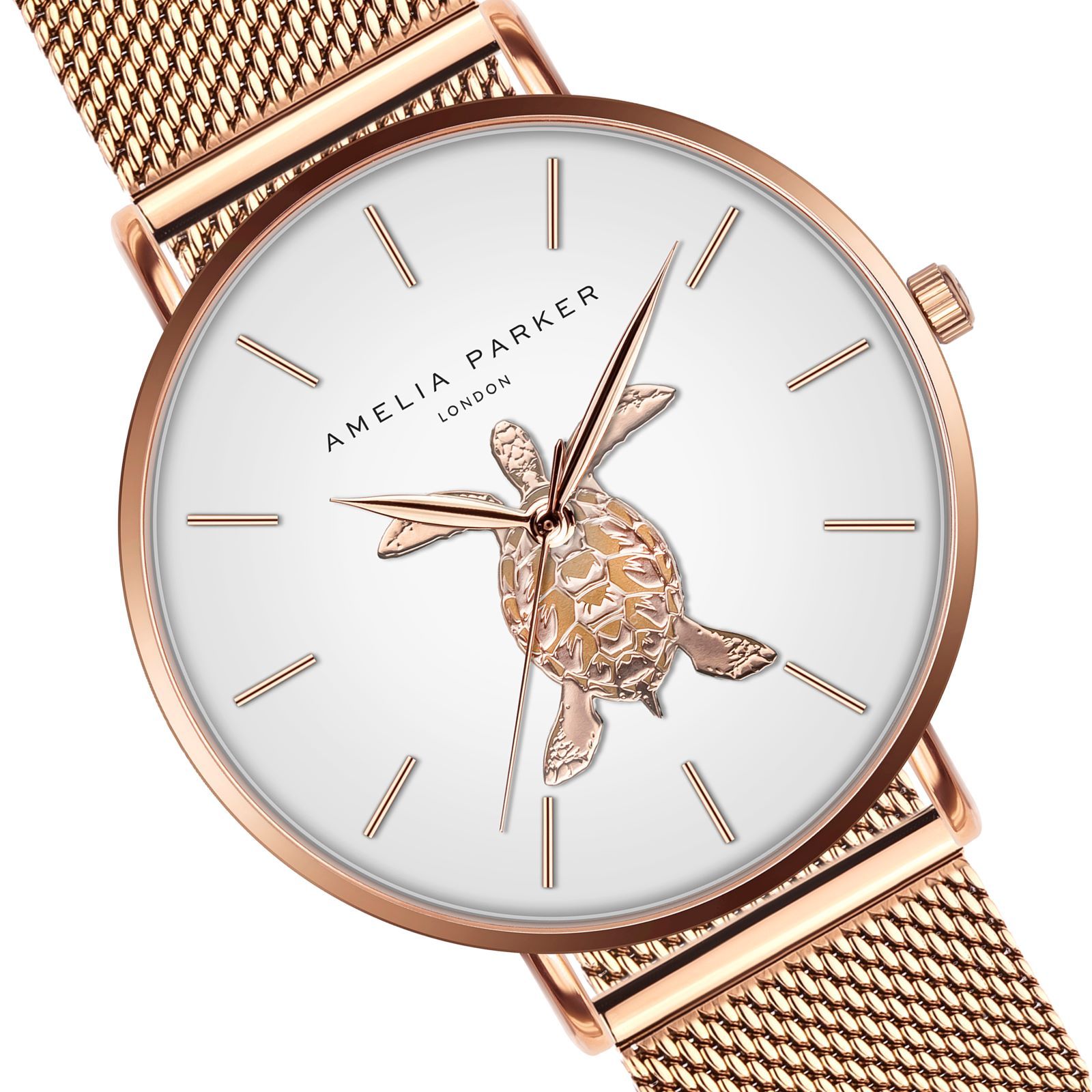 фото Часы наручные женские кварцевые amelia parker rose turtle rose gold mesh/aa6-b028r