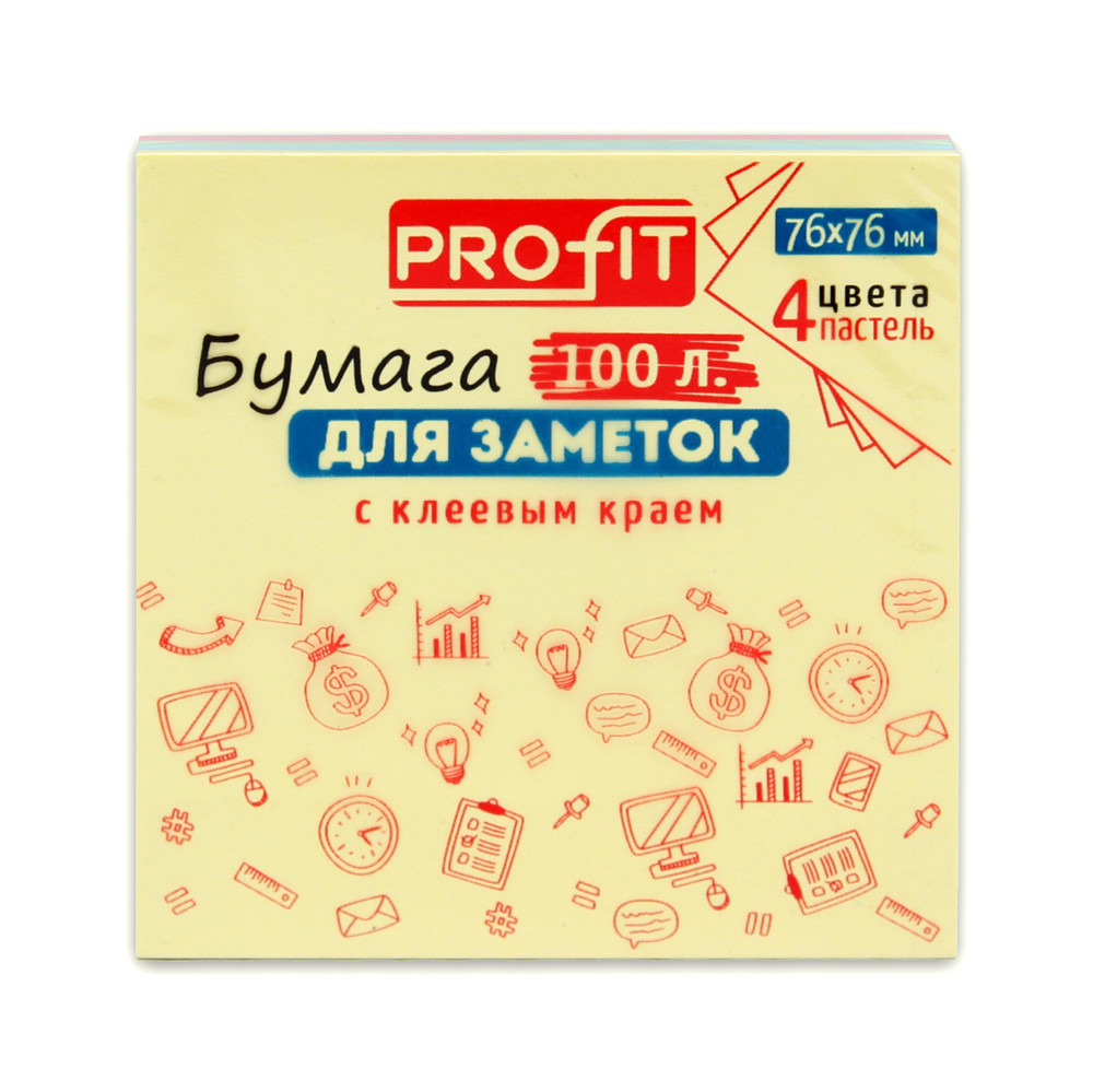 

Бумага для заметок, 76x76 мм, 100 листов, 4 цвета пастель