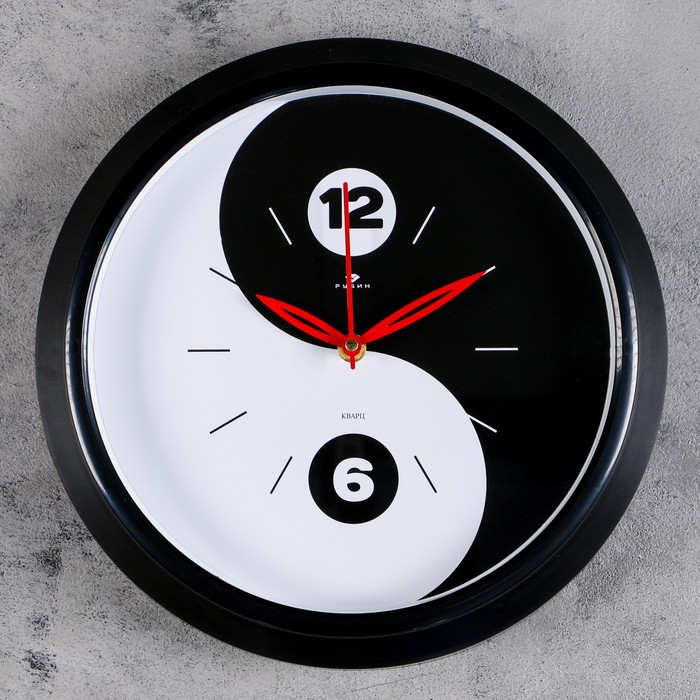 фото Часы настенные круглые инь-янь, обод чёрный, 30х30 см микс nobrand